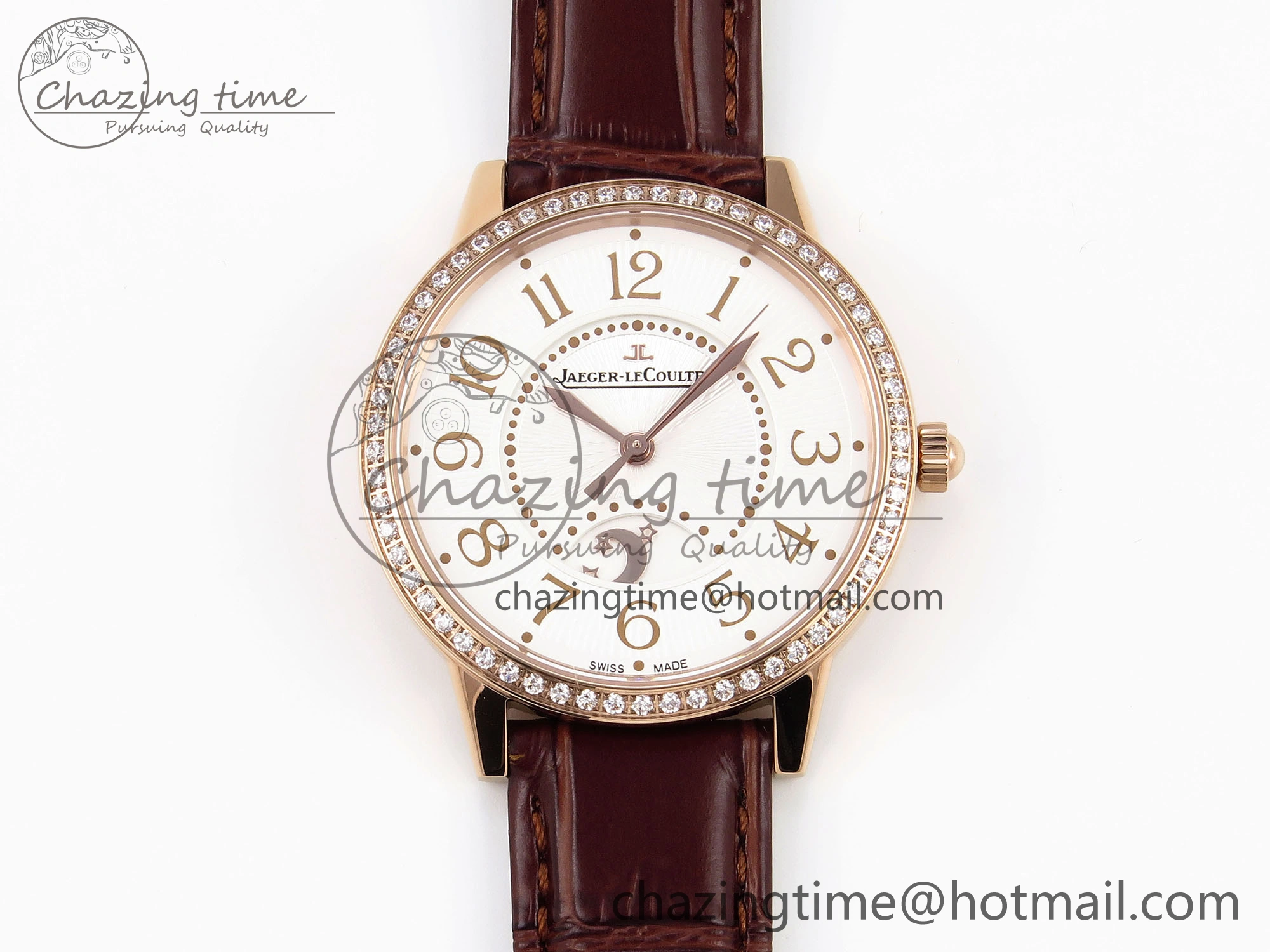 Rendez-Vous Night & Day RG APSF 1:1 Best Edition White Textured Dial Diamonds Bezel on Brown Leather Strap A ZeroBulk 10123