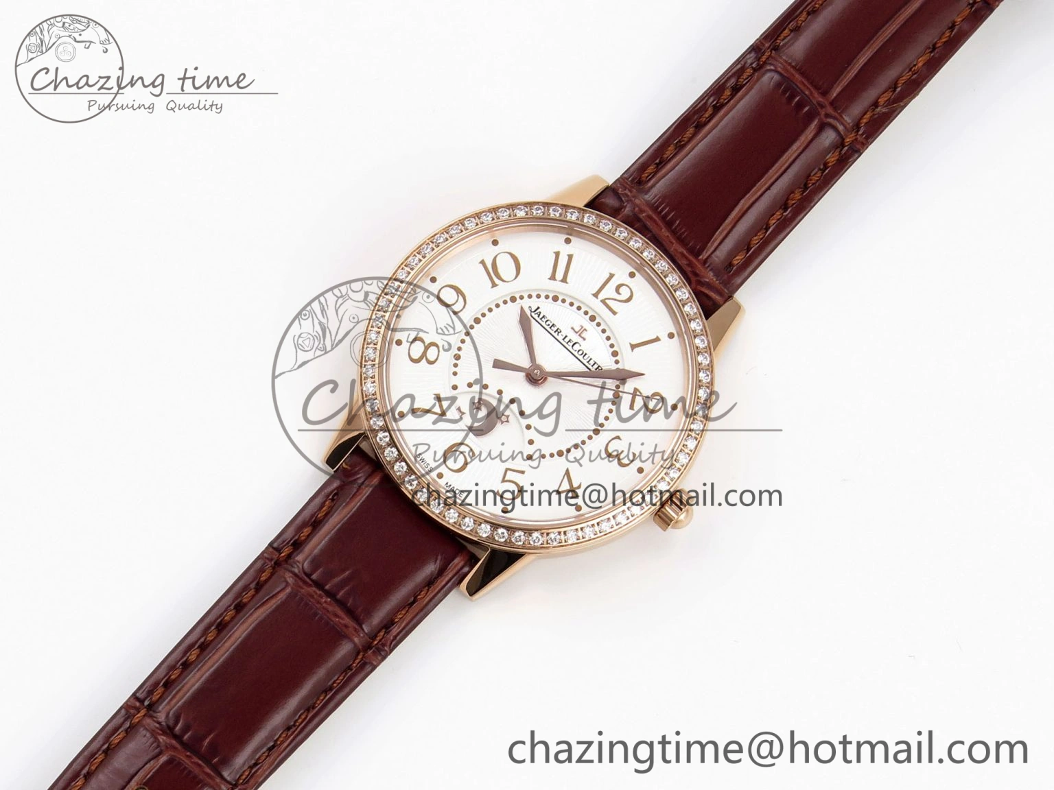Rendez-Vous Night & Day RG APSF 1:1 Best Edition White Textured Dial Diamonds Bezel on Brown Leather Strap A ZeroBulk 10123