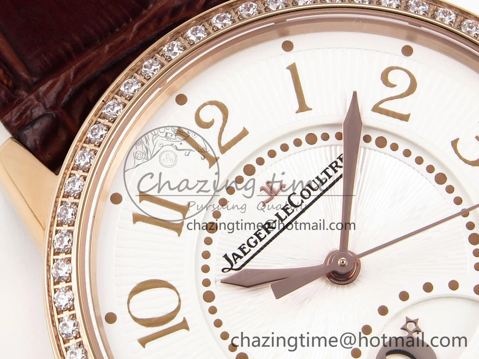 Rendez-Vous Night & Day RG APSF 1:1 Best Edition White Textured Dial Diamonds Bezel on Brown Leather Strap A ZeroBulk 10123