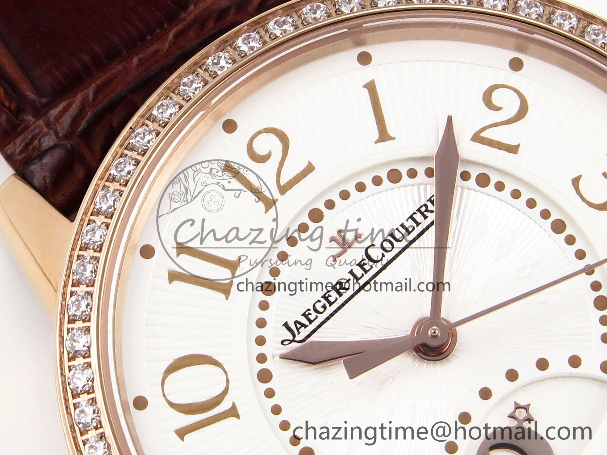 Rendez-Vous Night & Day RG APSF 1:1 Best Edition White Textured Dial Diamonds Bezel on Brown Leather Strap A ZeroBulk 10123
