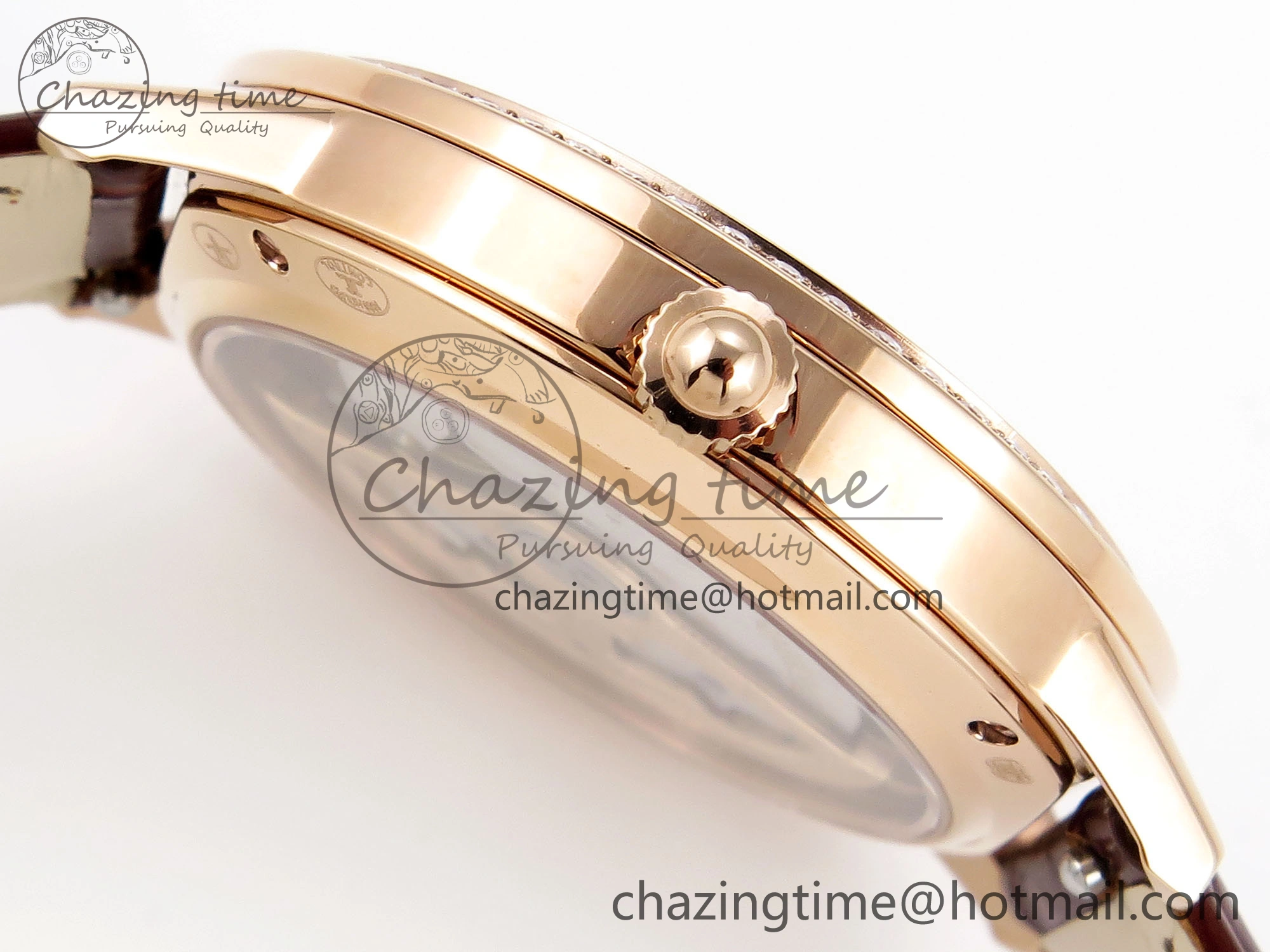 Rendez-Vous Night & Day RG APSF 1:1 Best Edition White Textured Dial Diamonds Bezel on Brown Leather Strap A ZeroBulk 10123