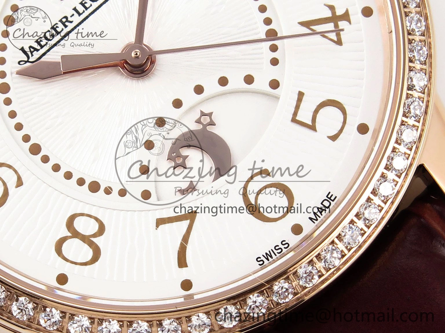 Rendez-Vous Night & Day RG APSF 1:1 Best Edition White Textured Dial Diamonds Bezel on Brown Leather Strap A ZeroBulk 10123