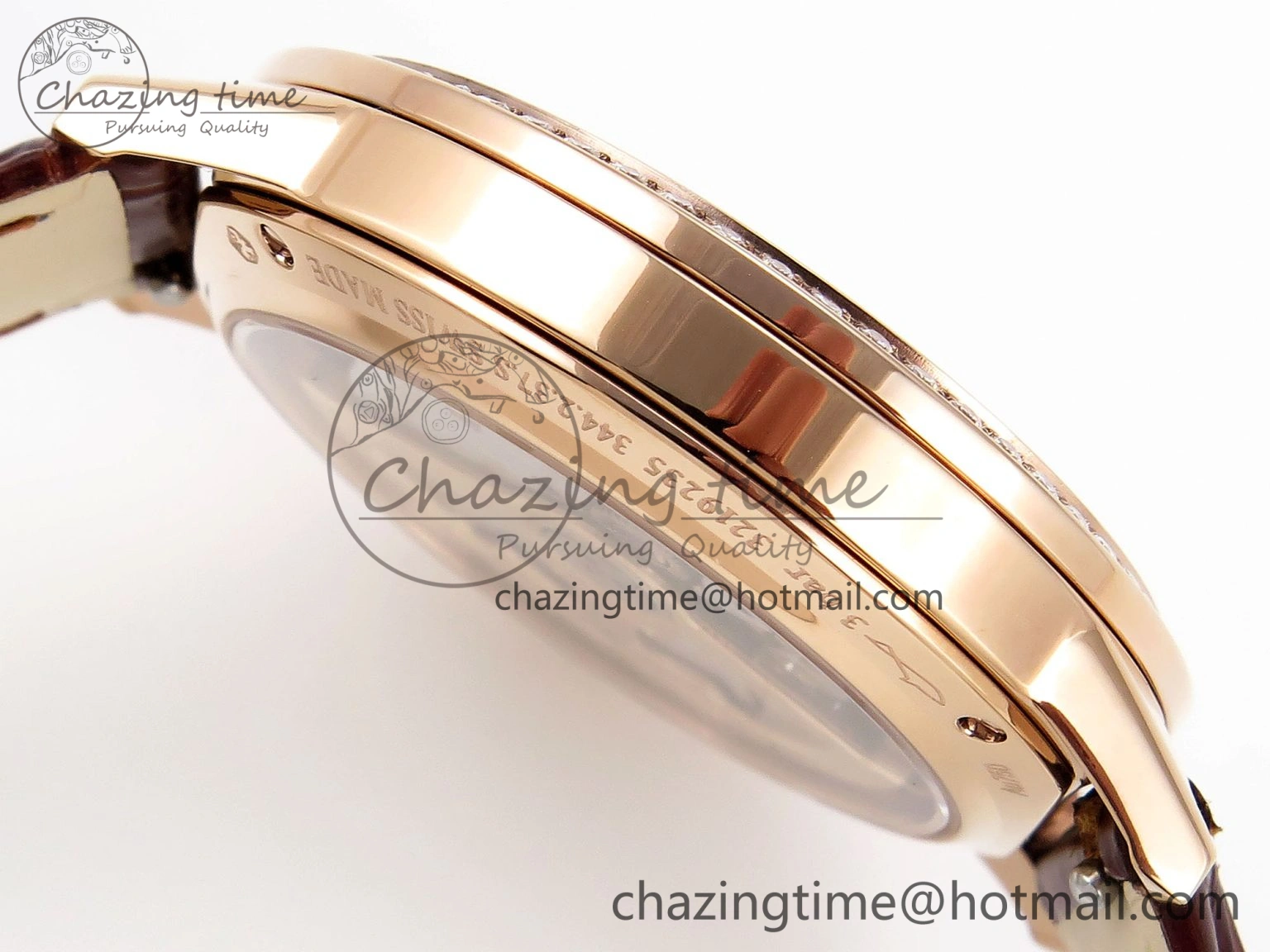 Rendez-Vous Night & Day RG APSF 1:1 Best Edition White Textured Dial Diamonds Bezel on Brown Leather Strap A ZeroBulk 10123