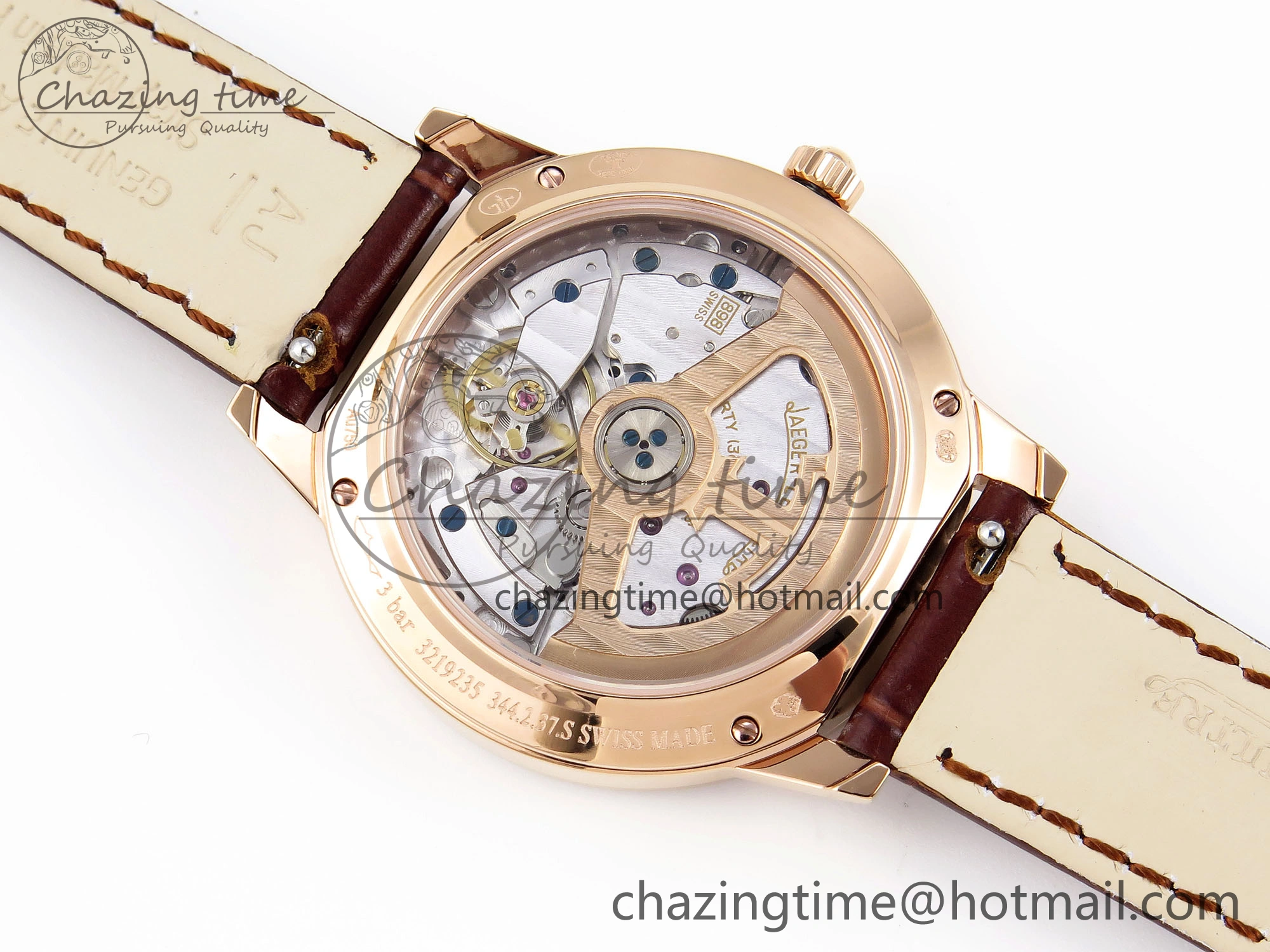 Rendez-Vous Night & Day RG APSF 1:1 Best Edition White Textured Dial Diamonds Bezel on Brown Leather Strap A ZeroBulk 10123