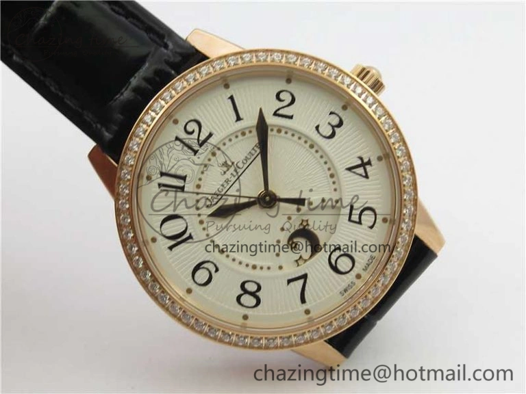 Rendez-Vous Night & Day RG ZF 1:1 Best Edition White Dial Black Markers Diamonds Bezel on Black Leather Strap A Contemporary 7455