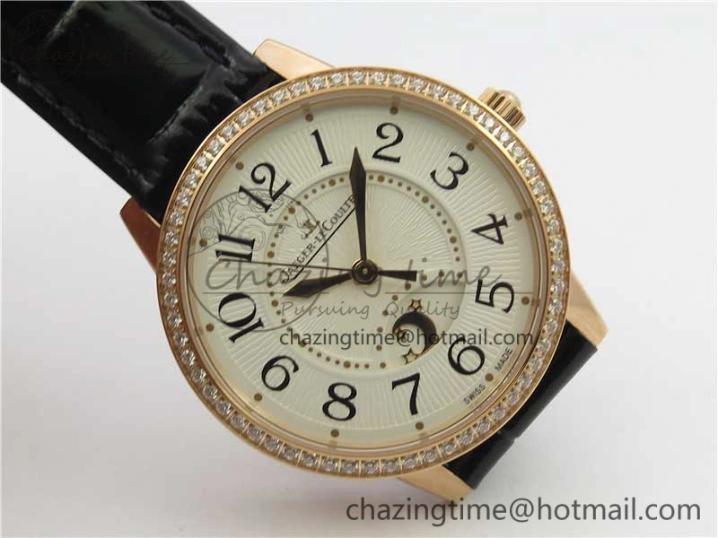 Rendez-Vous Night & Day RG ZF 1:1 Best Edition White Dial Black Markers Diamonds Bezel on Black Leather Strap A Contemporary 7455