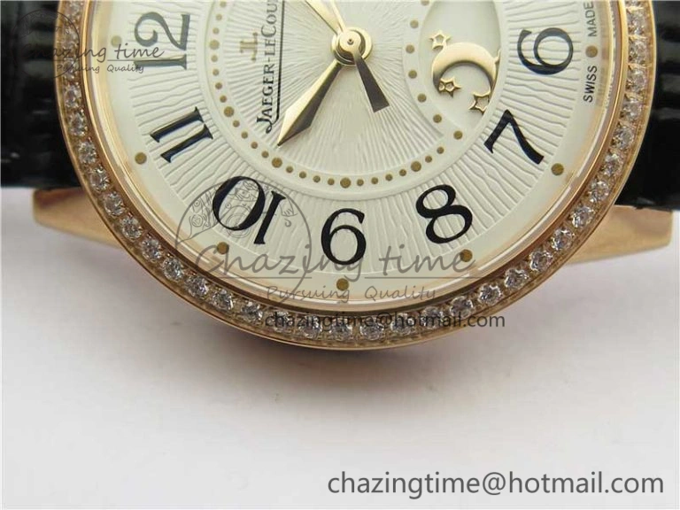 Rendez-Vous Night & Day RG ZF 1:1 Best Edition White Dial Black Markers Diamonds Bezel on Black Leather Strap A Contemporary 7455