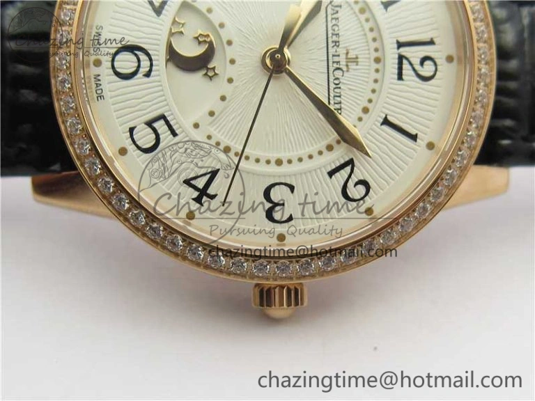 Rendez-Vous Night & Day RG ZF 1:1 Best Edition White Dial Black Markers Diamonds Bezel on Black Leather Strap A Contemporary 7455