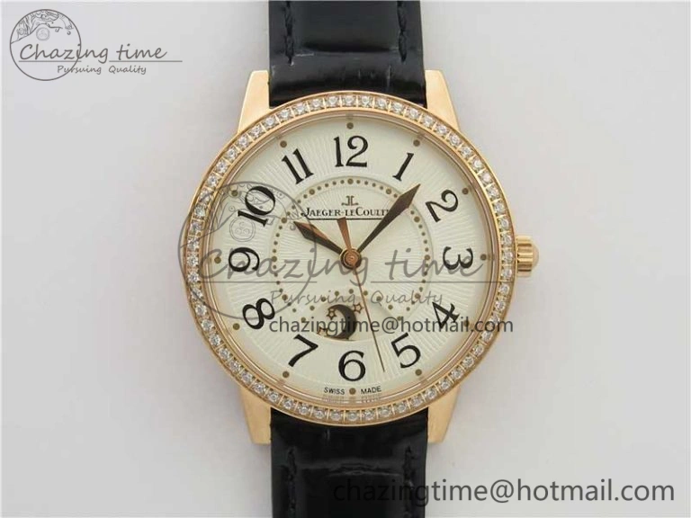 Rendez-Vous Night & Day RG ZF 1:1 Best Edition White Dial Black Markers Diamonds Bezel on Black Leather Strap A Contemporary 7455