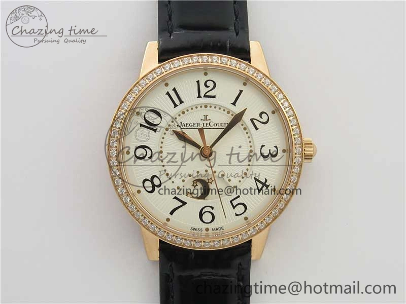 Rendez-Vous Night & Day RG ZF 1:1 Best Edition White Dial Black Markers Diamonds Bezel on Black Leather Strap A Contemporary 7455