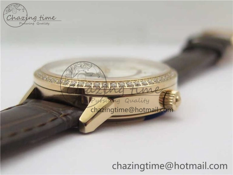 Rendez-Vous Night & Day RG ZF 1:1 Best Edition White Textured Dial Diamonds Bezel on Brown Leather Strap A Refined 7443