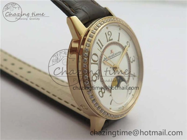 Rendez-Vous Night & Day RG ZF 1:1 Best Edition White Textured Dial Diamonds Bezel on Brown Leather Strap A Refined 7443