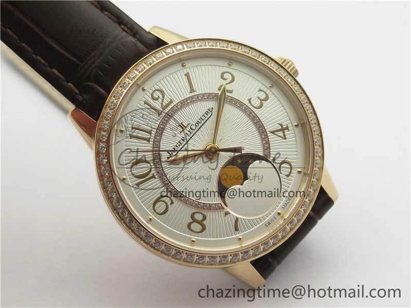 Rendez-Vous Night & Day RG ZF 1:1 Best Edition White Textured Dial Diamonds Bezel on Brown Leather Strap A Refined 7443