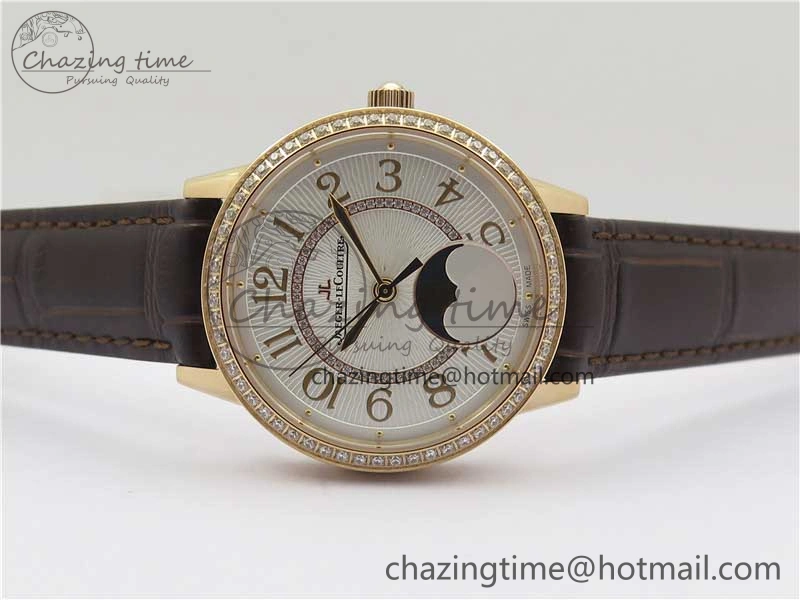 Rendez-Vous Night & Day RG ZF 1:1 Best Edition White Textured Dial Diamonds Bezel on Brown Leather Strap A Refined 7443