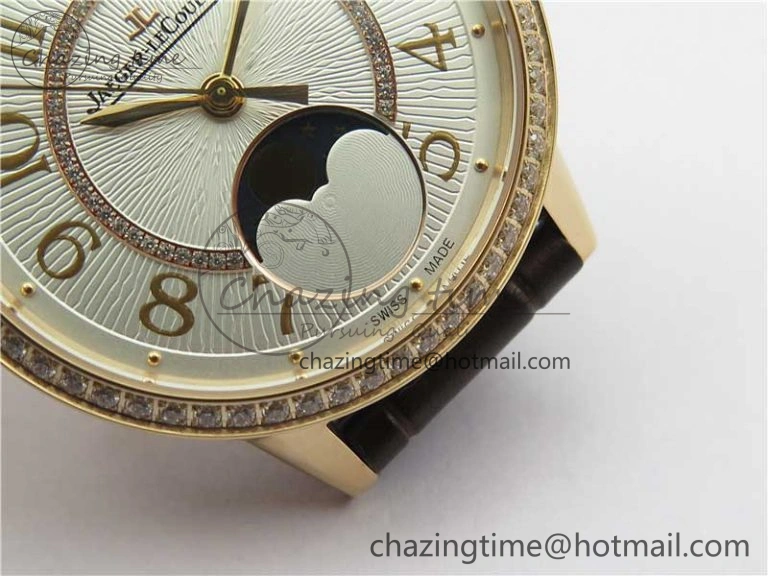 Rendez-Vous Night & Day RG ZF 1:1 Best Edition White Textured Dial Diamonds Bezel on Brown Leather Strap A Refined 7443