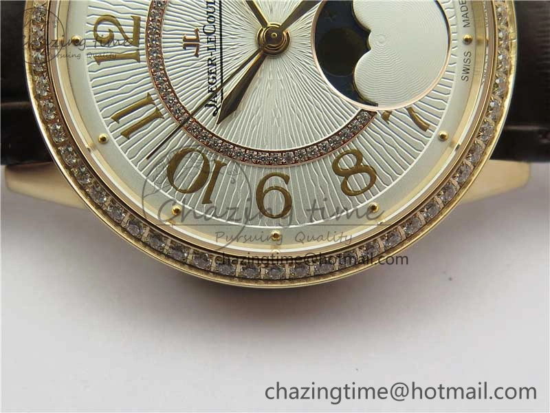 Rendez-Vous Night & Day RG ZF 1:1 Best Edition White Textured Dial Diamonds Bezel on Brown Leather Strap A Refined 7443