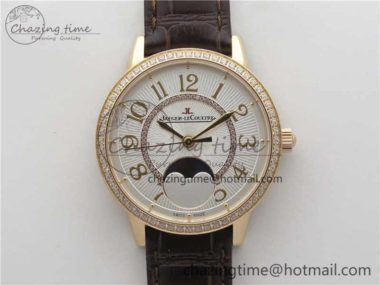 Rendez-Vous Night & Day RG ZF 1:1 Best Edition White Textured Dial Diamonds Bezel on Brown Leather Strap A Refined 7443