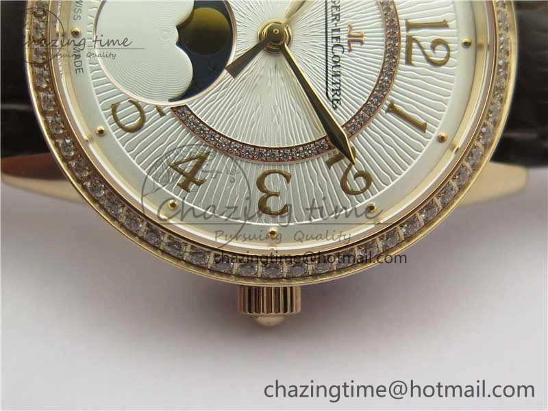 Rendez-Vous Night & Day RG ZF 1:1 Best Edition White Textured Dial Diamonds Bezel on Brown Leather Strap A Refined 7443