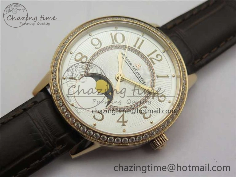 Rendez-Vous Night & Day RG ZF 1:1 Best Edition White Textured Dial Diamonds Bezel on Brown Leather Strap A Refined 7443