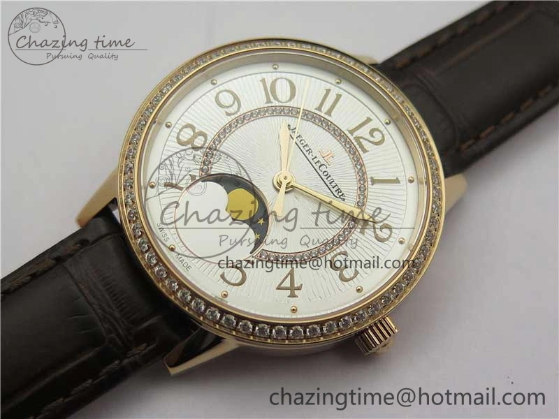 Rendez-Vous Night & Day RG ZF 1:1 Best Edition White Textured Dial Diamonds Bezel on Brown Leather Strap A Refined 7443