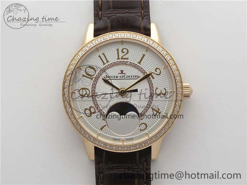Rendez-Vous Night & Day RG ZF 1:1 Best Edition White Textured Dial Diamonds Bezel on Brown Leather Strap A Refined 7443