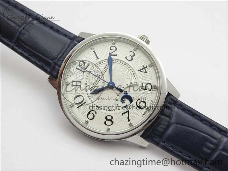 FastDry Rendez-Vous Night & Day SS Polished Bezel ZF 1:1 Best Edition White Textured Dial on Blue Leather Strap A 7453