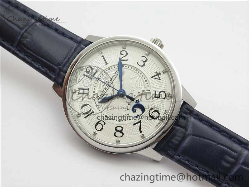 FastDry Rendez-Vous Night & Day SS Polished Bezel ZF 1:1 Best Edition White Textured Dial on Blue Leather Strap A 7453