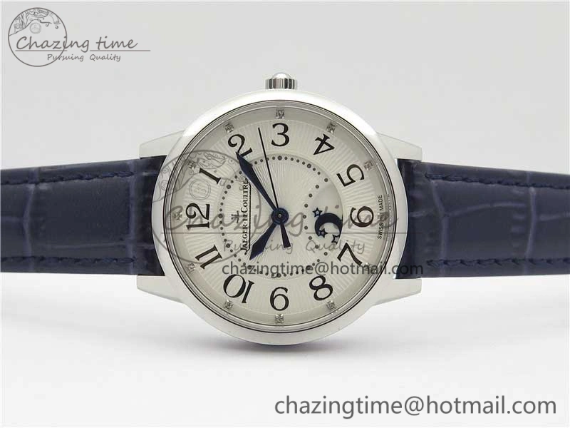 FastDry Rendez-Vous Night & Day SS Polished Bezel ZF 1:1 Best Edition White Textured Dial on Blue Leather Strap A 7453