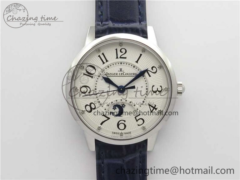 FastDry Rendez-Vous Night & Day SS Polished Bezel ZF 1:1 Best Edition White Textured Dial on Blue Leather Strap A 7453