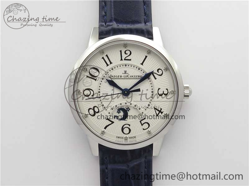 FastDry Rendez-Vous Night & Day SS Polished Bezel ZF 1:1 Best Edition White Textured Dial on Blue Leather Strap A 7453