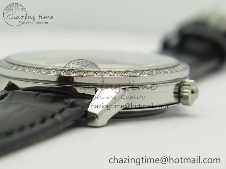 QuickDry Rendez-Vous Night & Day SS ZF 1:1 Best Edition White Textured Dial Diamonds Bezel on Black Leather Strap A 10585