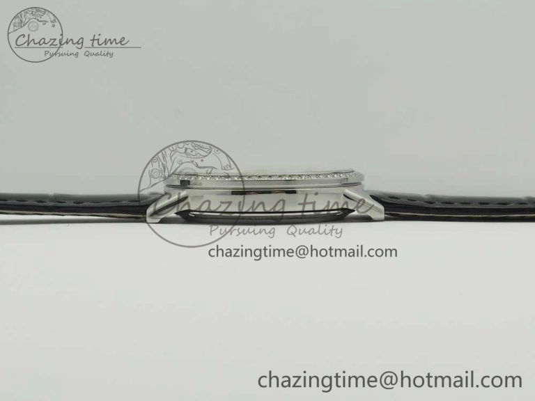 QuickDry Rendez-Vous Night & Day SS ZF 1:1 Best Edition White Textured Dial Diamonds Bezel on Black Leather Strap A 10585
