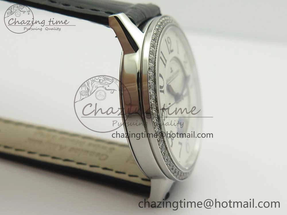 QuickDry Rendez-Vous Night & Day SS ZF 1:1 Best Edition White Textured Dial Diamonds Bezel on Black Leather Strap A 10585