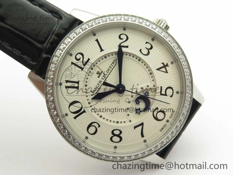 QuickDry Rendez-Vous Night & Day SS ZF 1:1 Best Edition White Textured Dial Diamonds Bezel on Black Leather Strap A 10585