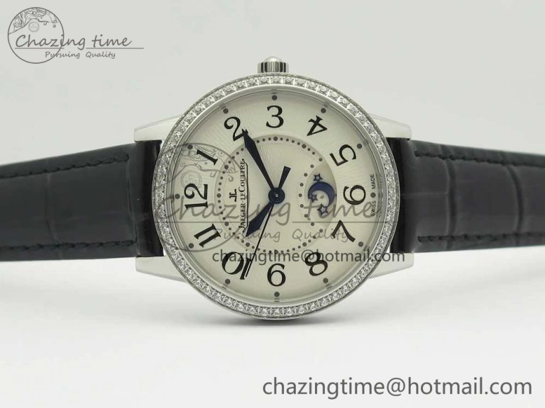 QuickDry Rendez-Vous Night & Day SS ZF 1:1 Best Edition White Textured Dial Diamonds Bezel on Black Leather Strap A 10585