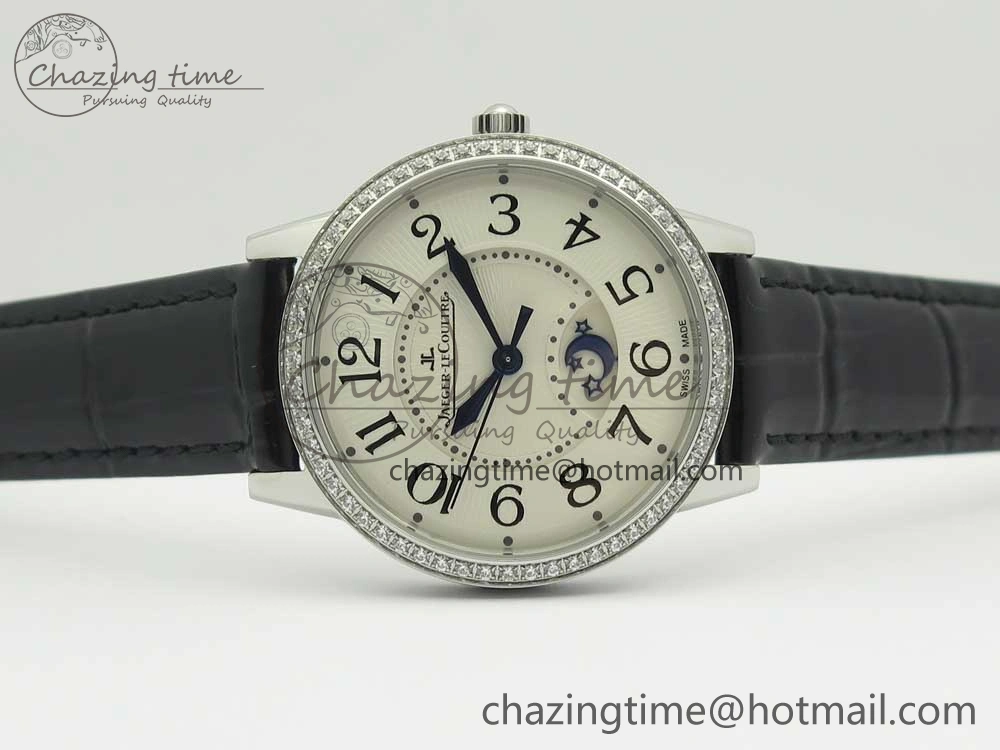 QuickDry Rendez-Vous Night & Day SS ZF 1:1 Best Edition White Textured Dial Diamonds Bezel on Black Leather Strap A 10585