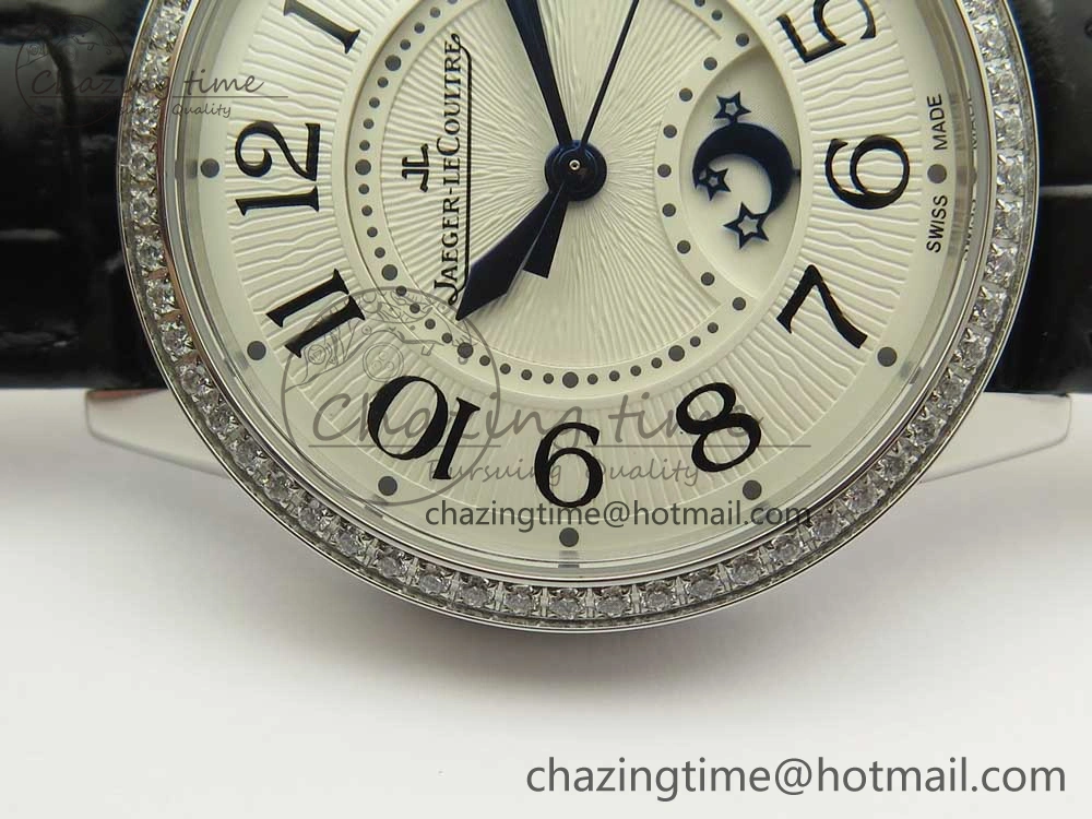 QuickDry Rendez-Vous Night & Day SS ZF 1:1 Best Edition White Textured Dial Diamonds Bezel on Black Leather Strap A 10585