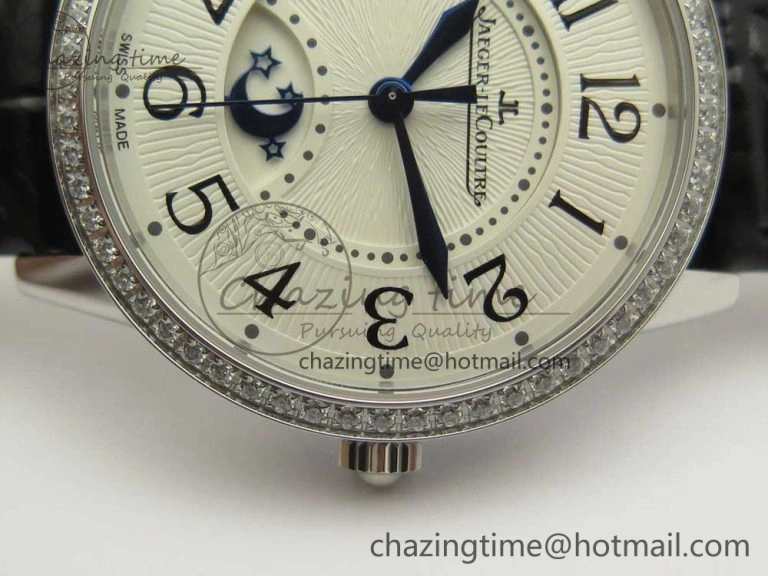 QuickDry Rendez-Vous Night & Day SS ZF 1:1 Best Edition White Textured Dial Diamonds Bezel on Black Leather Strap A 10585