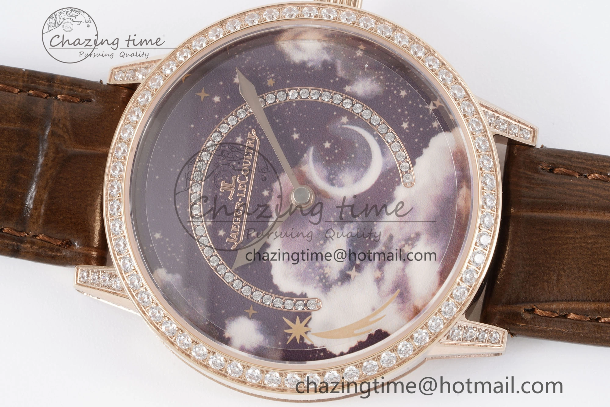 Functional Rendez-Vous Star RG KZF 1:1 Best Edition Brown Star Dial Diamonds Bezel on Brown Leather Strap A 10171