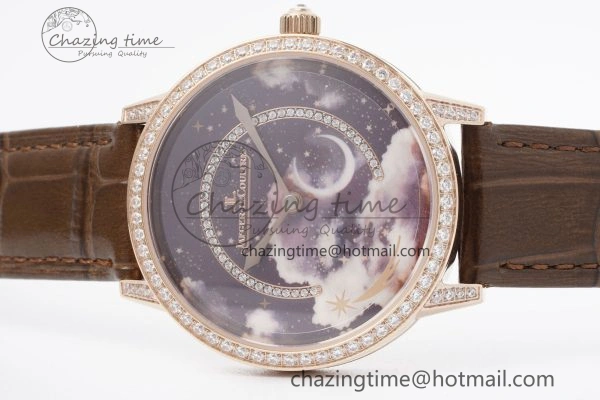Functional Rendez-Vous Star RG KZF 1:1 Best Edition Brown Star Dial Diamonds Bezel on Brown Leather Strap A 10171