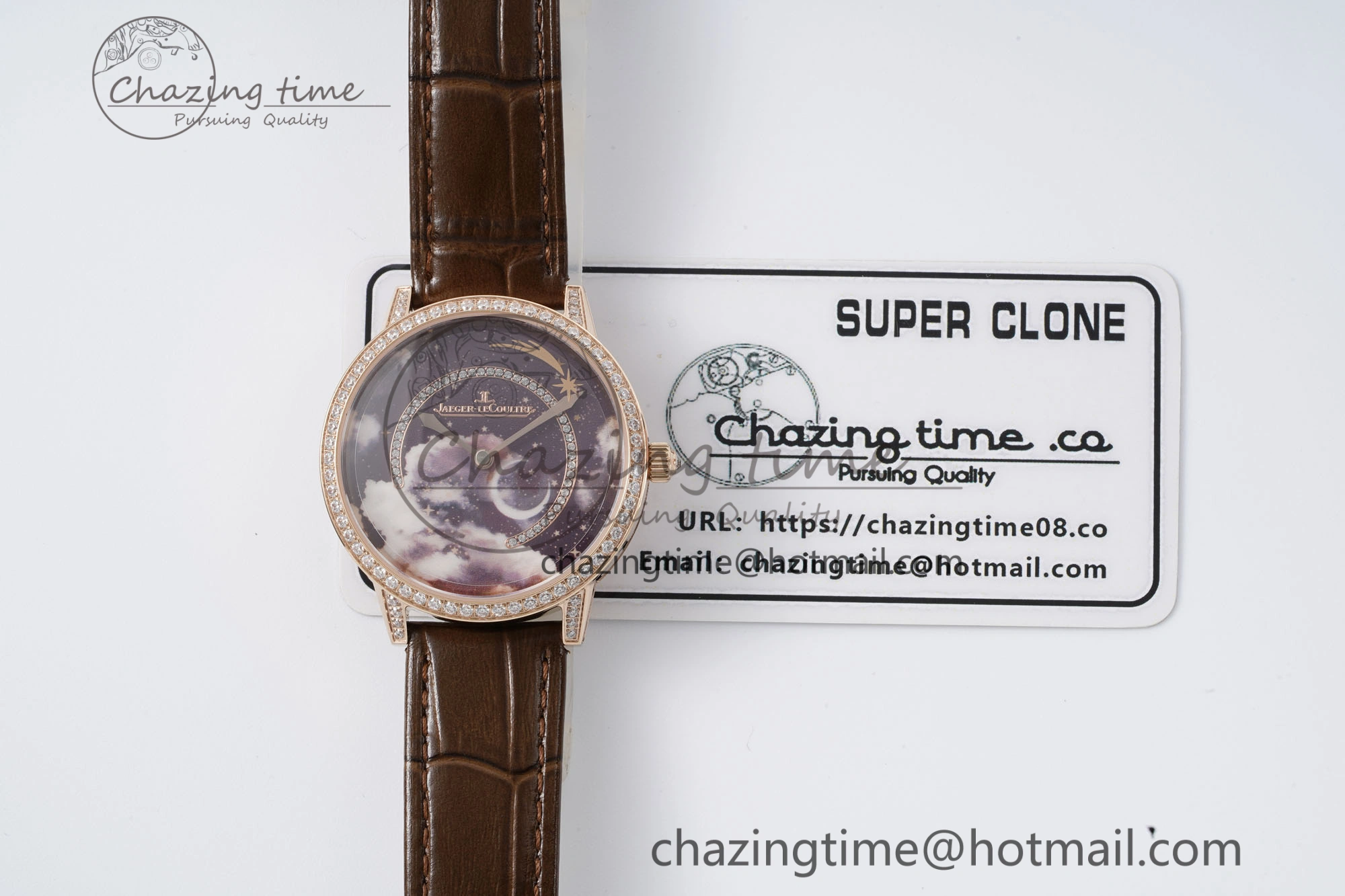 Functional Rendez-Vous Star RG KZF 1:1 Best Edition Brown Star Dial Diamonds Bezel on Brown Leather Strap A 10171
