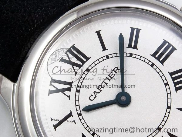 Elegant Ronde De Cartier 29mm DRF 1:1 Best Edition Sandblasted Silver-Plated White Dial on Black Leather Strap Ronda Quartz 5976