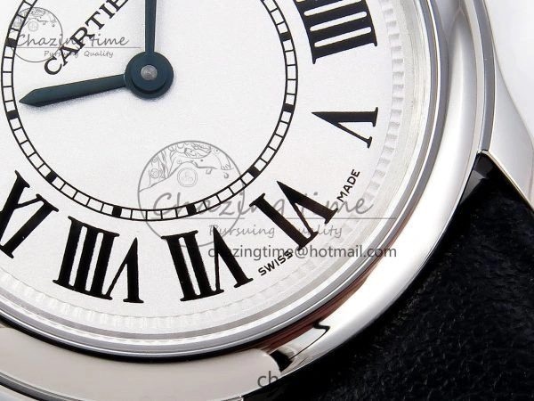 Elegant Ronde De Cartier 29mm DRF 1:1 Best Edition Sandblasted Silver-Plated White Dial on Black Leather Strap Ronda Quartz 5976
