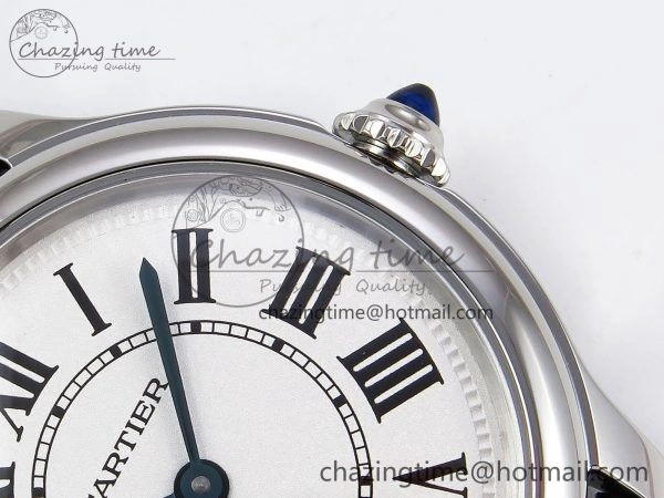 Elegant Ronde De Cartier 29mm DRF 1:1 Best Edition Sandblasted Silver-Plated White Dial on Black Leather Strap Ronda Quartz 5976