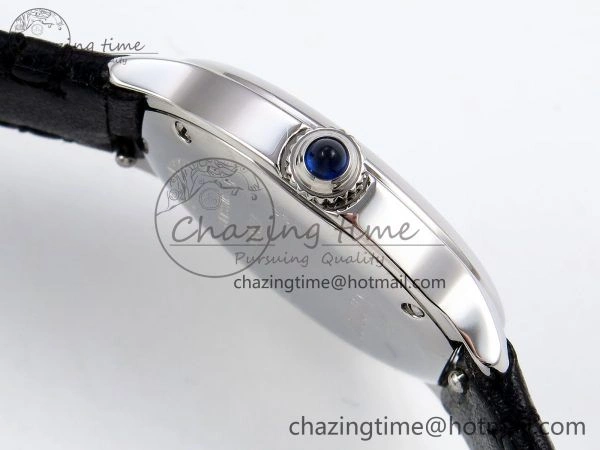 Elegant Ronde De Cartier 29mm DRF 1:1 Best Edition Sandblasted Silver-Plated White Dial on Black Leather Strap Ronda Quartz 5976