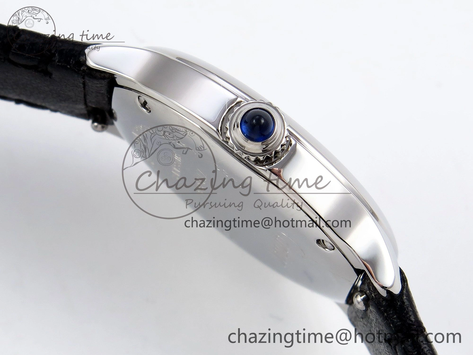 Elegant Ronde De Cartier 29mm DRF 1:1 Best Edition Sandblasted Silver-Plated White Dial on Black Leather Strap Ronda Quartz 5976
