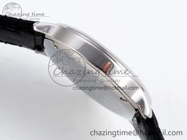 Elegant Ronde De Cartier 29mm DRF 1:1 Best Edition Sandblasted Silver-Plated White Dial on Black Leather Strap Ronda Quartz 5976