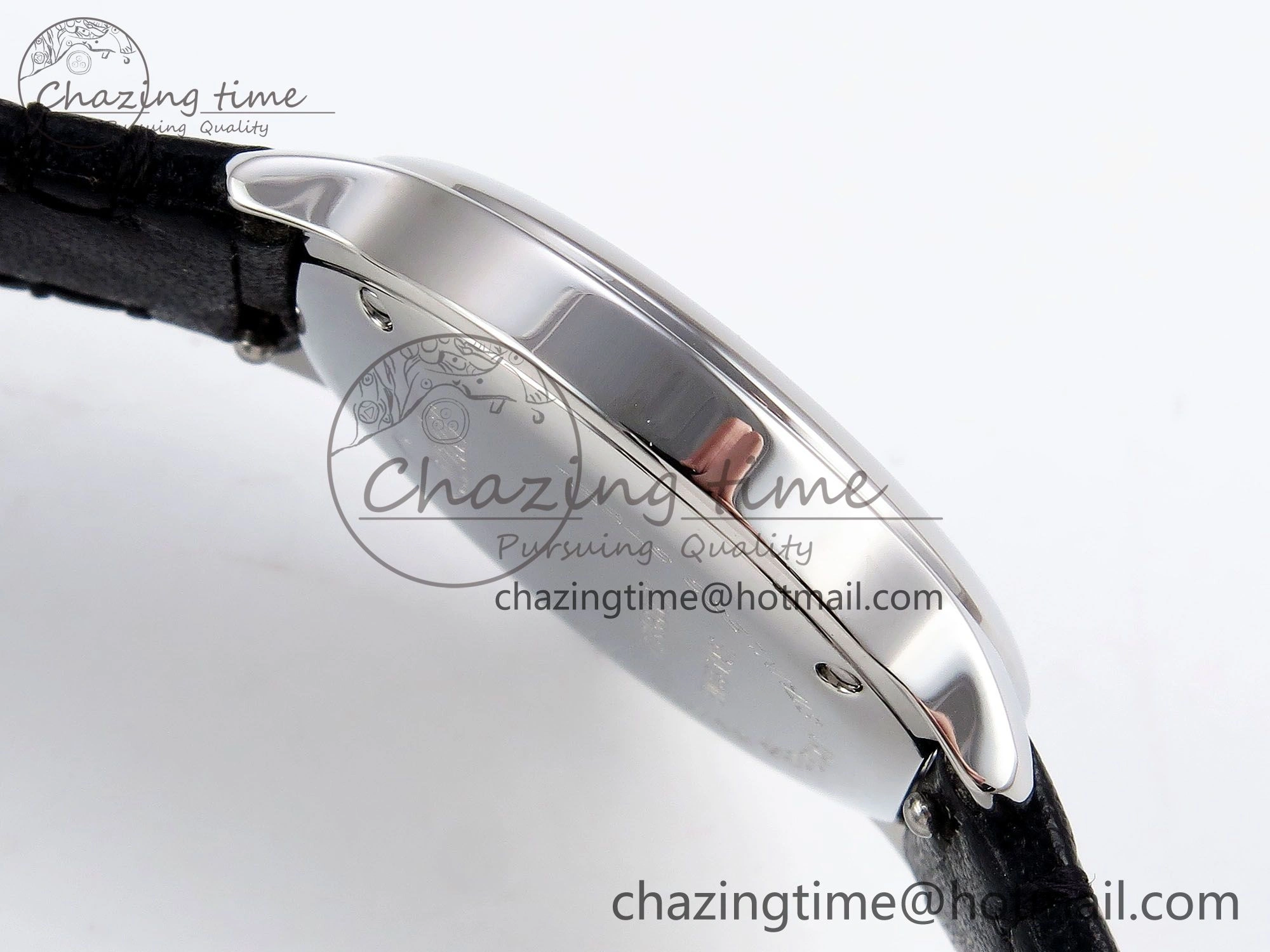 Elegant Ronde De Cartier 29mm DRF 1:1 Best Edition Sandblasted Silver-Plated White Dial on Black Leather Strap Ronda Quartz 5976