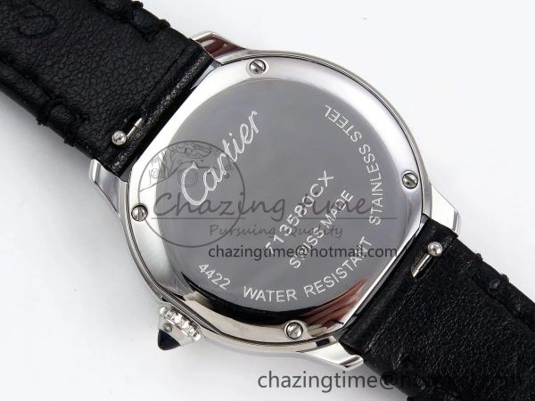 Elegant Ronde De Cartier 29mm DRF 1:1 Best Edition Sandblasted Silver-Plated White Dial on Black Leather Strap Ronda Quartz 5976