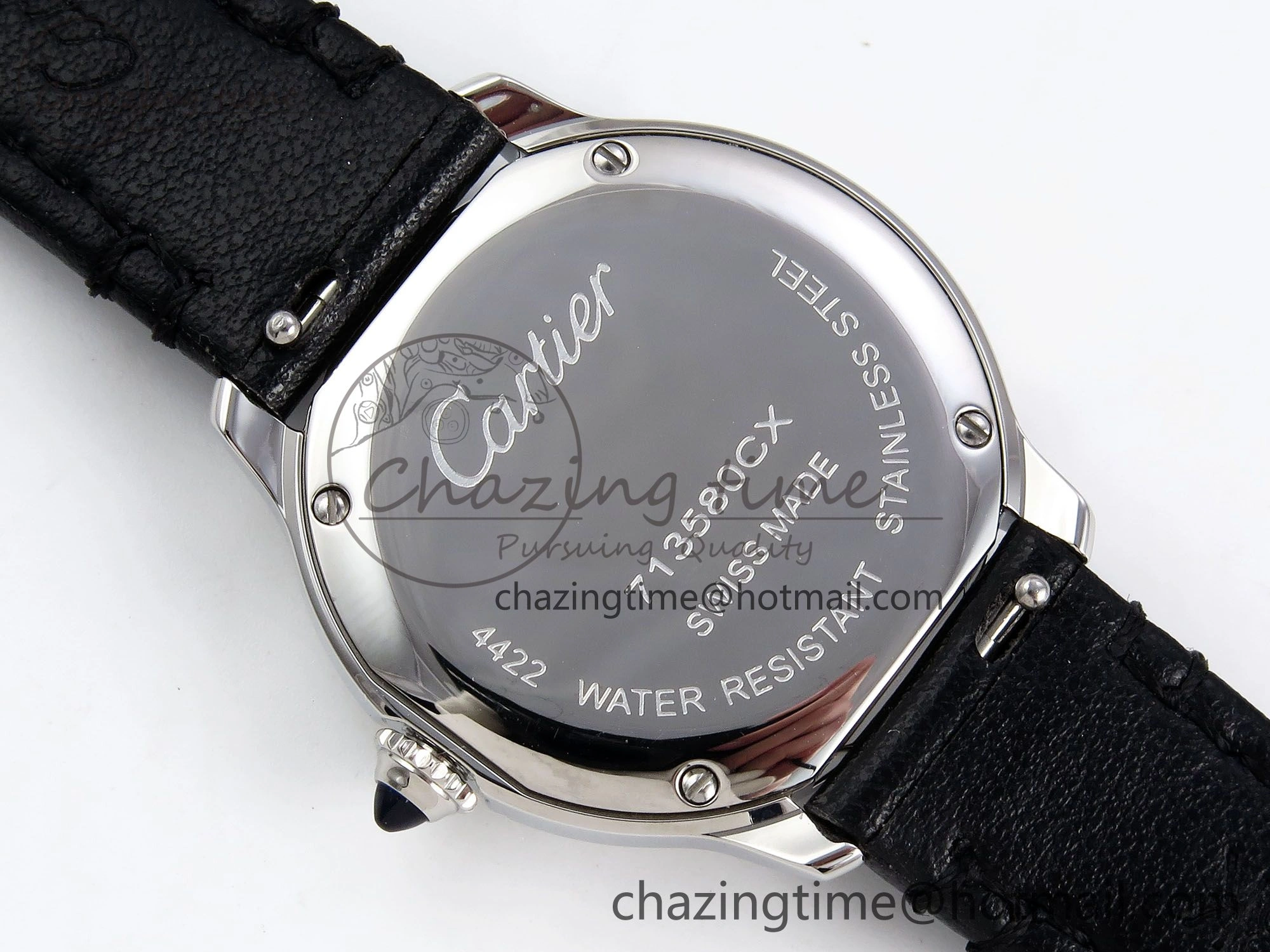 Elegant Ronde De Cartier 29mm DRF 1:1 Best Edition Sandblasted Silver-Plated White Dial on Black Leather Strap Ronda Quartz 5976